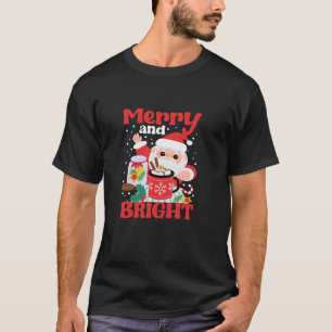 Merry And Bright Pink Funny Christmas Santa Claus  T-Shirt