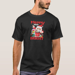 Merry And Bright Pink Funny Christmas Santa Claus  T-Shirt