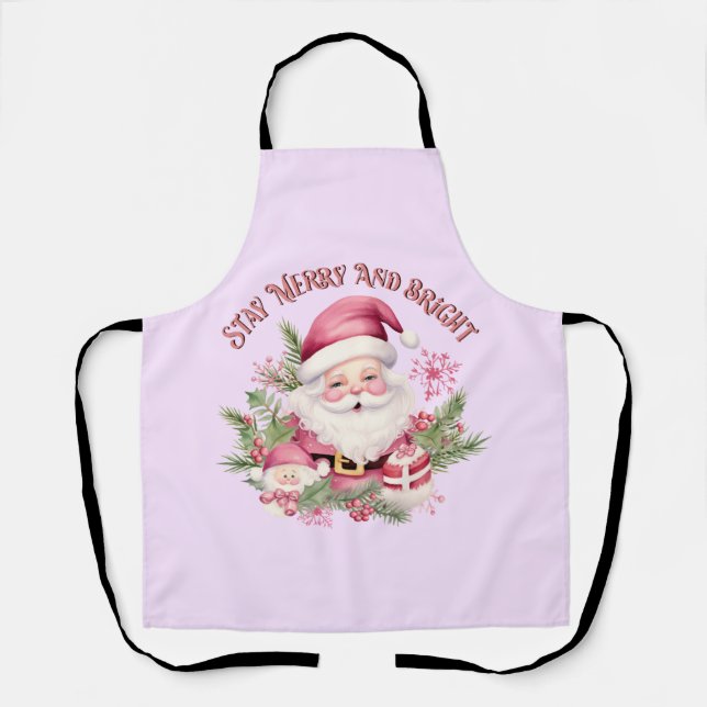 Merry and Bright - Pink Santa Apron (Front)