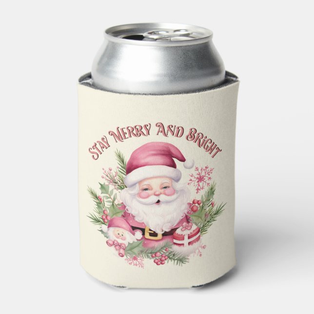 Merry and Bright - Pink Santa Can Cooler (Can Front)