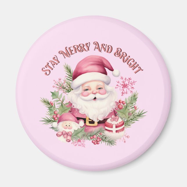 Merry and Bright - Pink Santa Magnet (Front)