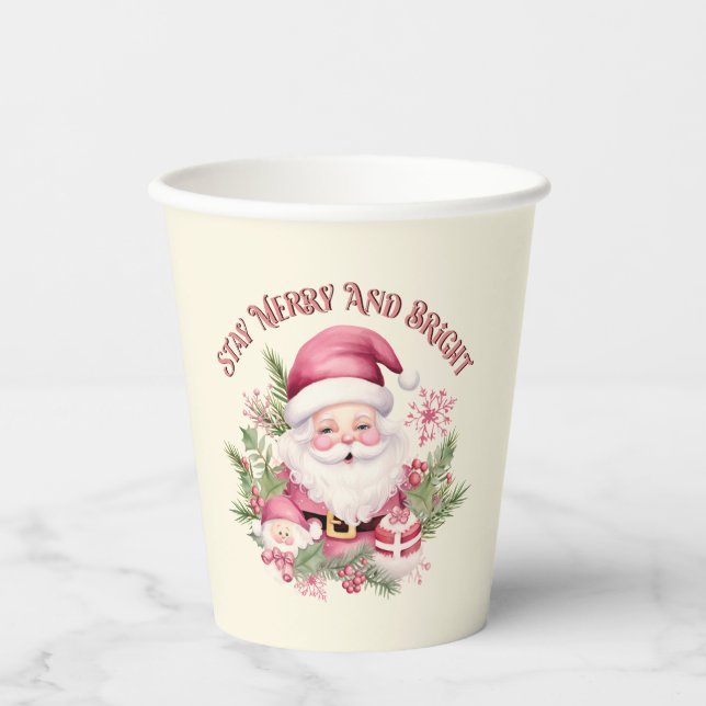 Merry and Bright - Pink Santa Paper Cups (Front)