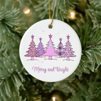 Merry and Bright Pink Xmas Tree Ornament Keepsake
