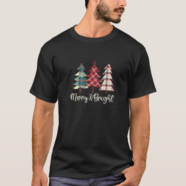 Merry And Bright Plaid Pattern Winter Vibes Christ T-Shirt (Front)