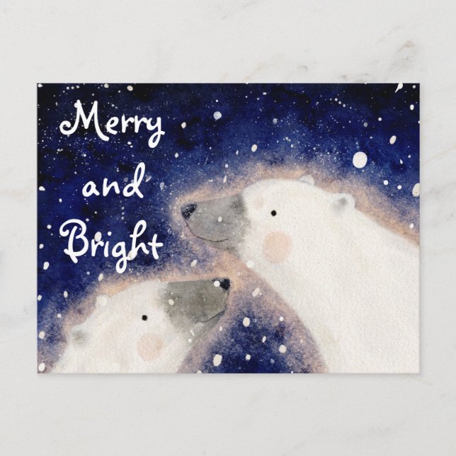 Merry and Bright Polar Bear Holiday Postcard (Front)
