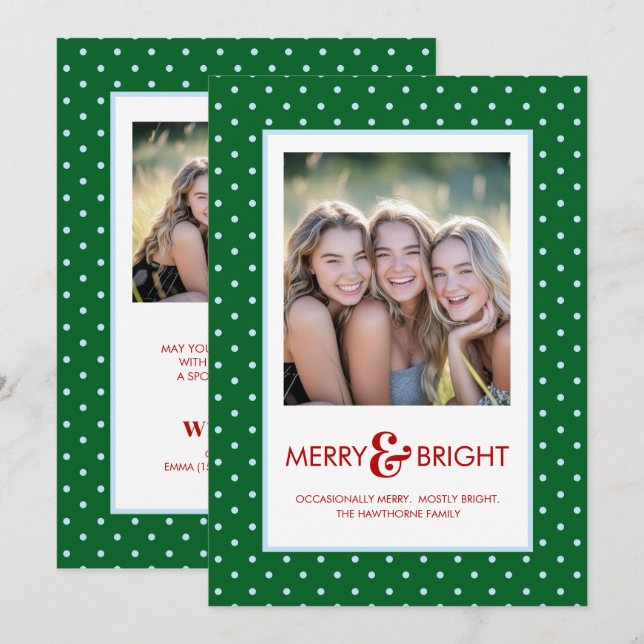 Merry and Bright Polka Dot Funny Holiday Card (Front/Back)
