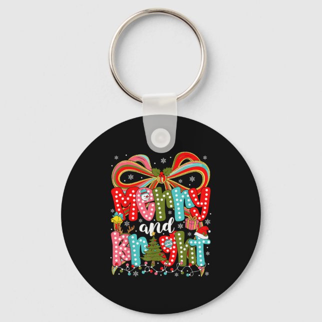Merry And Bright Preppy Coquette Bow Christmas Wom Key Ring (Front)
