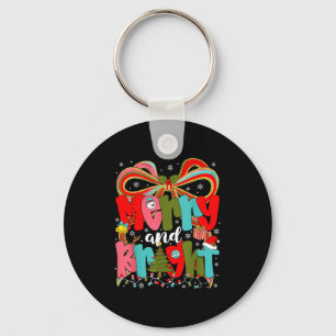 Merry And Bright Preppy Coquette Bow Christmas Wom Key Ring