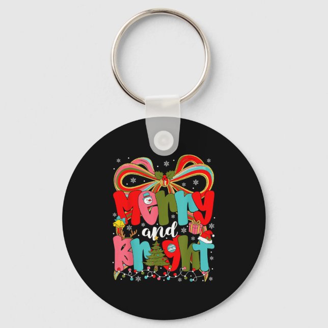 Merry And Bright Preppy Coquette Bow Christmas Wom Key Ring (Front)