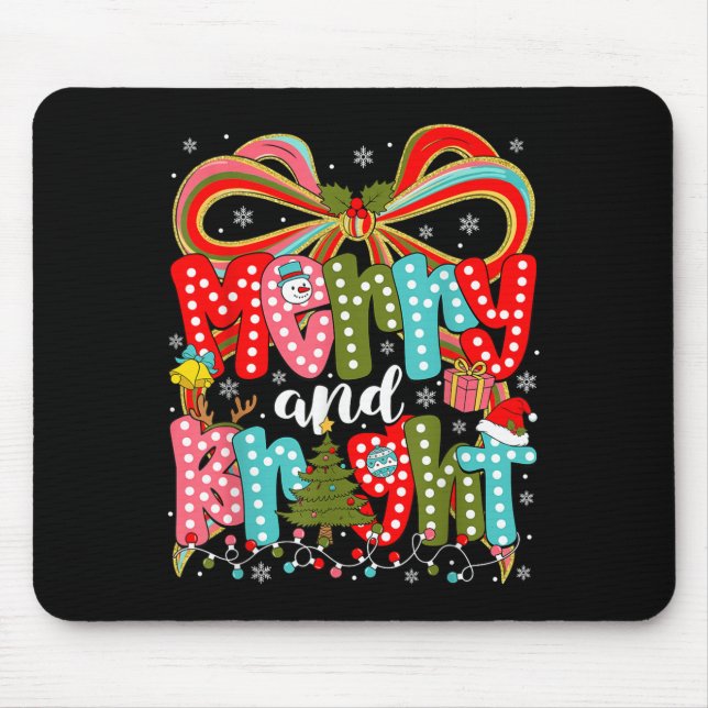 Merry And Bright Preppy Coquette Bow Christmas Wom Mouse Mat (Front)