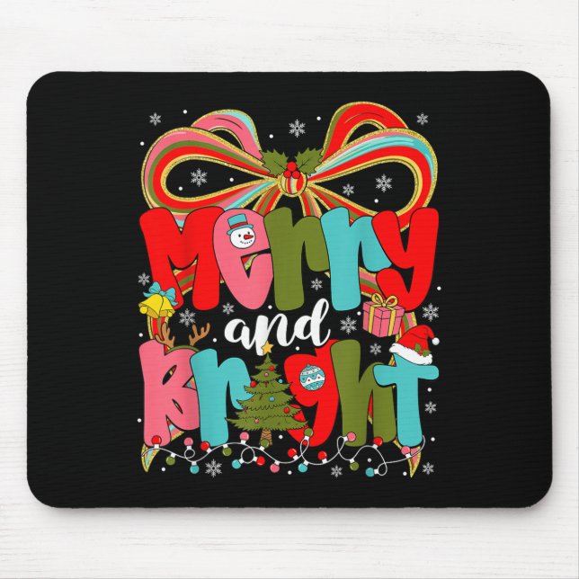 Merry And Bright Preppy Coquette Bow Christmas Wom Mouse Mat (Front)