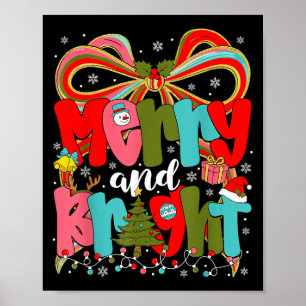 Merry And Bright Preppy Coquette Bow Christmas Wom Poster
