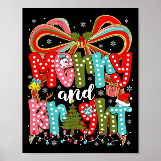 Merry And Bright Preppy Coquette Bow Christmas Wom Poster (Front)
