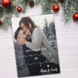 Merry And Bright Pretty Script Photo Happy Holiday Postcard