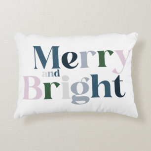 Merry And Bright Purple Blue Typography Christmas Decorative Cushion