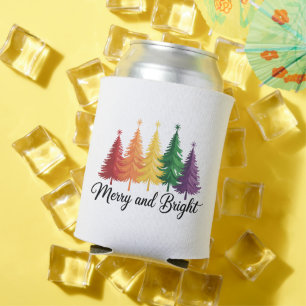 Merry And Bright Rainbow Christmas Tree Gay LGBTQ Can Cooler