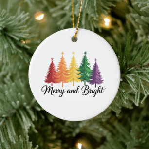 Merry And Bright Rainbow Christmas Tree Gay LGBTQ Ceramic Tree Decoration