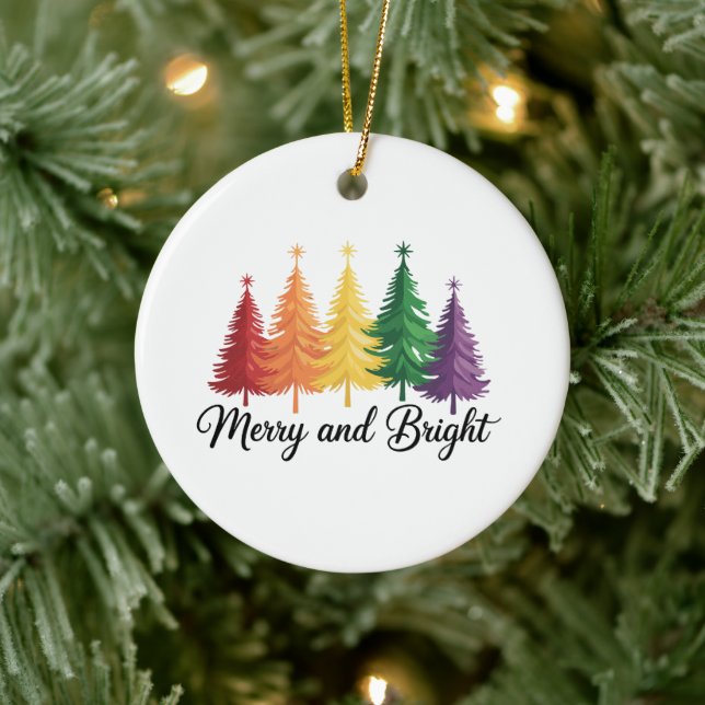 Merry And Bright Rainbow Christmas Tree Gay LGBTQ  Ceramic Tree Decoration (Tree)