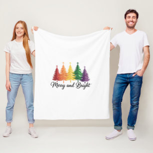 Merry And Bright Rainbow Christmas Tree Gay LGBTQ  Fleece Blanket