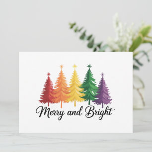 Merry And Bright Rainbow Christmas Tree Gay LGBTQ  Holiday Card
