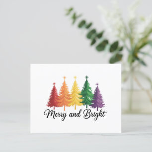 Merry And Bright Rainbow Christmas Tree Gay LGBTQ  Holiday Postcard
