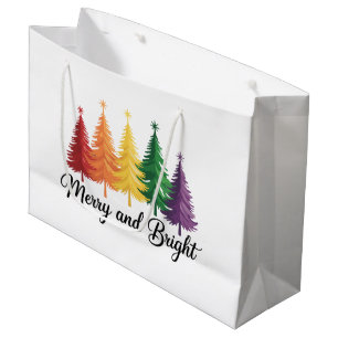 Merry And Bright Rainbow Christmas Tree Gay LGBTQ Large Gift Bag
