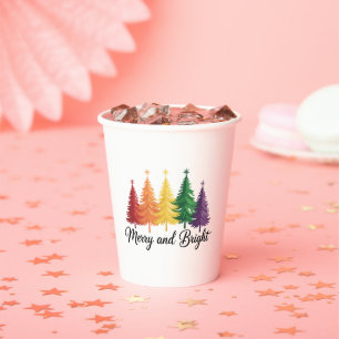 Merry And Bright Rainbow Christmas Tree Gay LGBTQ  Paper Cups