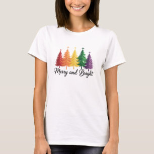 Merry And Bright Rainbow Christmas Tree Gay LGBTQ  T-Shirt