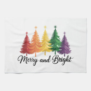 Merry And Bright Rainbow Christmas Tree Gay LGBTQ Tea Towel