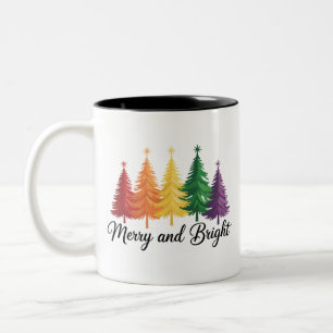 Merry And Bright Rainbow Christmas Tree Gay LGBTQ Two-Tone Coffee Mug