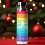 Merry and Bright Rainbow Custom Pride Christmas Water Bottle<br><div class="desc">Beautiful gay pride Christmas water bottle in pretty rainbow colours that reads Be Merry and Bright. Be loud and proud with gorgeous LGBTQ holiday cheer.</div>