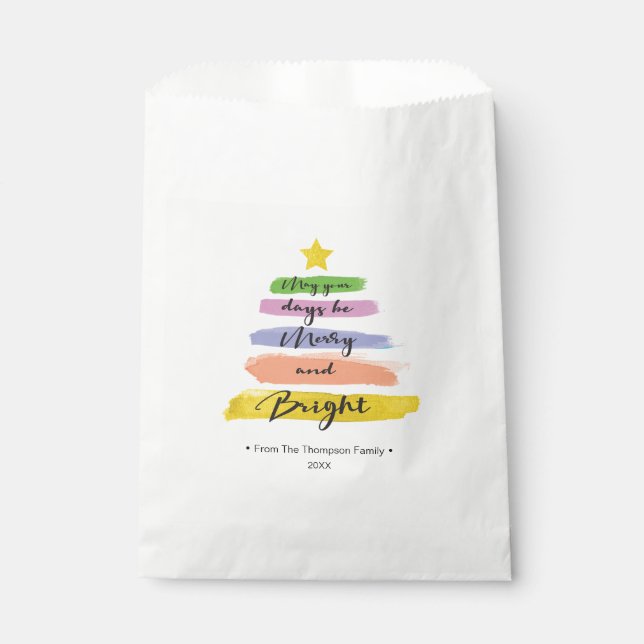 Merry and Bright Rainbow Watercolor Christmas Tree Favour Bags (Front)