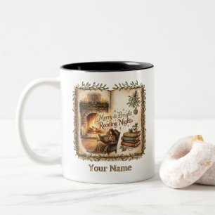 Merry And Bright Reading Nights Open Book Two-Tone Coffee Mug