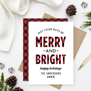 Merry and Bright Red and Black Buffalo Plaid Holiday Card