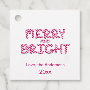 Merry and Bright Red Candy Cane Christmas Favour Tags