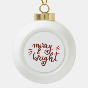 Merry and bright - red ceramic ball christmas ornament