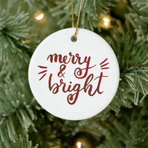 Merry and bright - red ceramic tree decoration