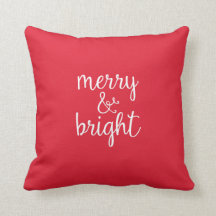 Merry and Bright Red Christmas Holiday Pillow