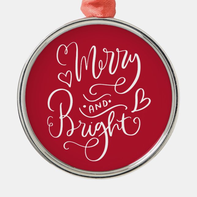 Merry And Bright Red Christmas  Metal Tree Decoration (Front)