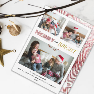 Merry and Bright Red Gold Christmas Holiday Card