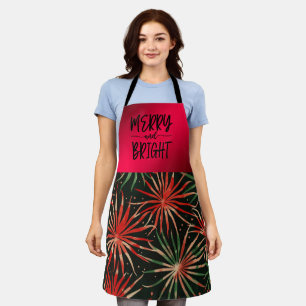 Merry and Bright Red Green Christmas Fireworks Apron