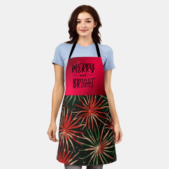 Merry and Bright Red Green Christmas Fireworks Apron (Worn)