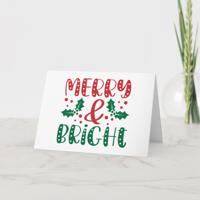 Merry and Bright Red Green Holiday Christmas  Card (Front)