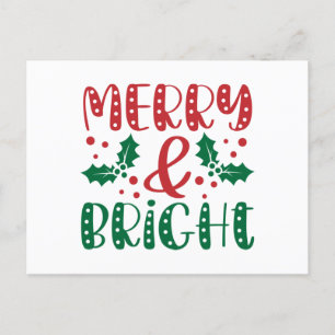 Merry and Bright Red Green Holiday Christmas  Postcard