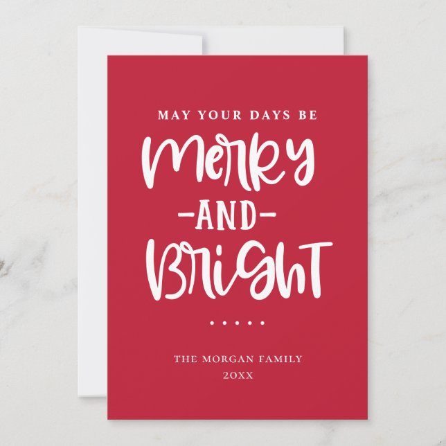 Merry And Bright Red Holiday Greeting Card (Front)