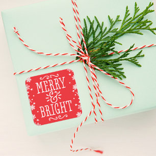 Merry and Bright Red Holiday Square Sticker