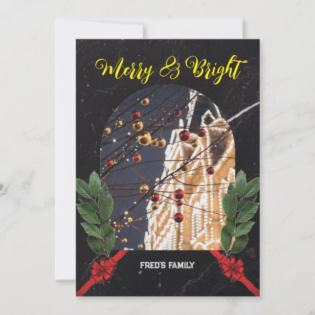 Merry and bright red modern christmas holiday card (Front)