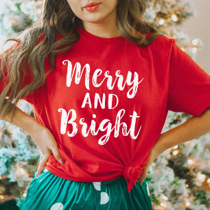 Merry and Bright Red Modern Script Women's Holiday T-Shirt