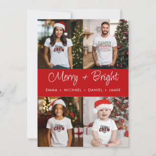 Merry and Bright Red Panel 4 Photo Family Holiday Card