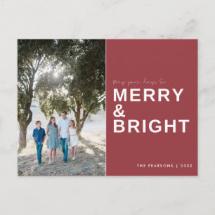 Merry and Bright Red Photo Holiday Postcard